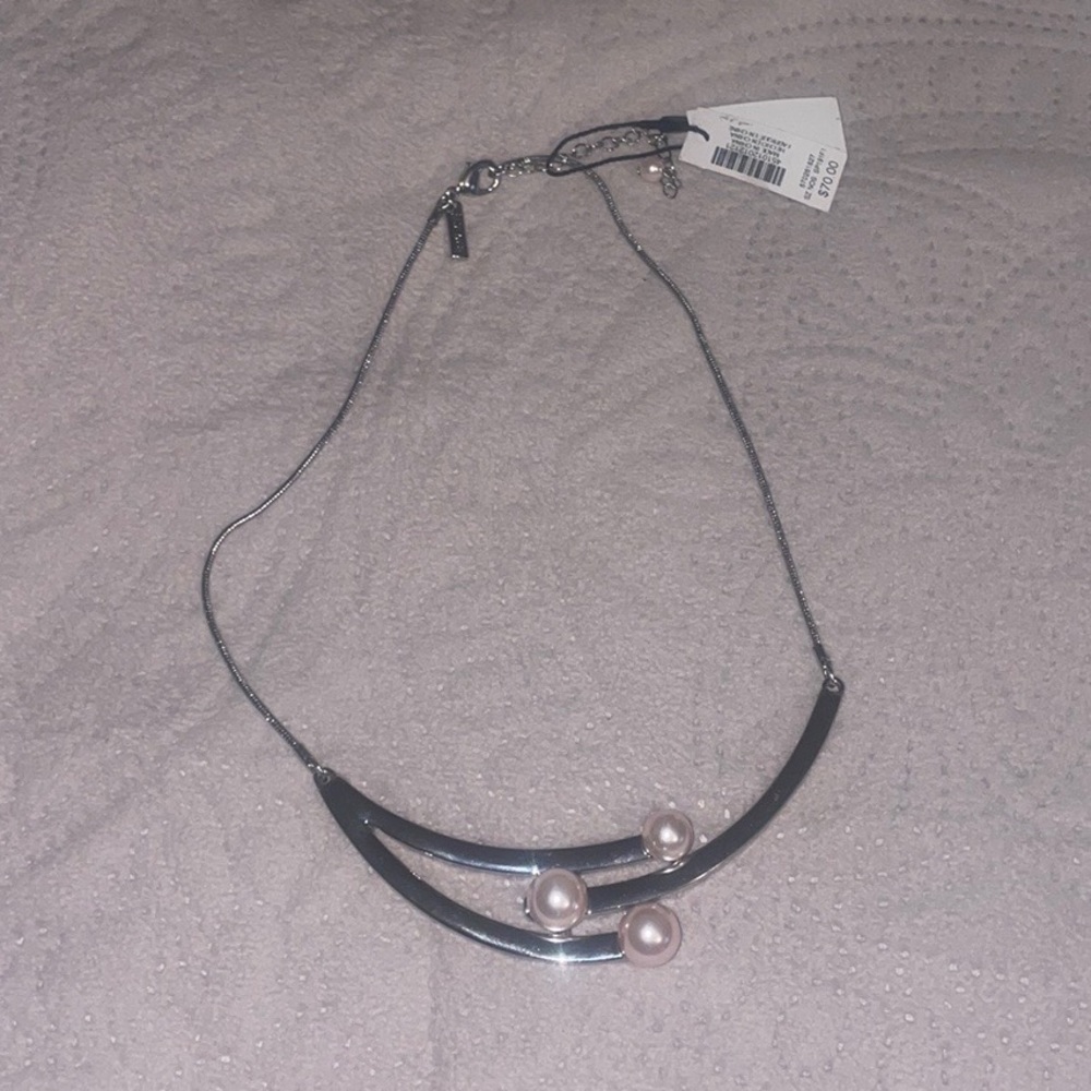 WHBM Silver & Pink Pearl Abstract Necklace